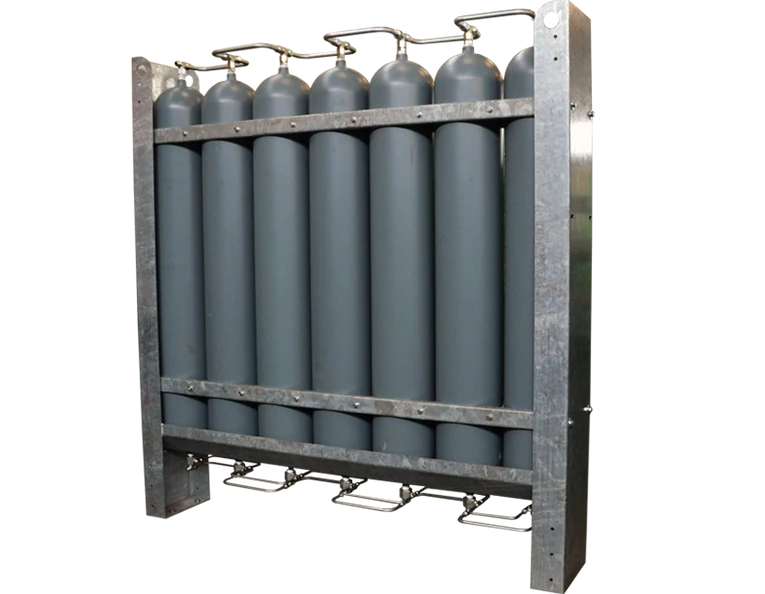 Modular high-pressure storage rack with metal cylinders