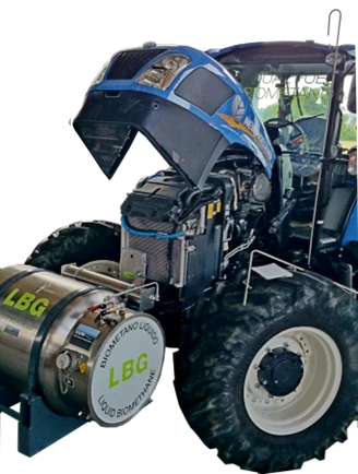 Agricultural tractor retrofitted with a liquid biomethane tank