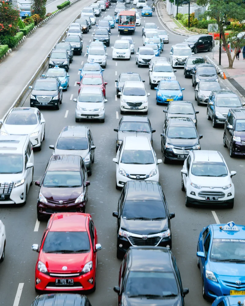 Dense city traffic seen from above
